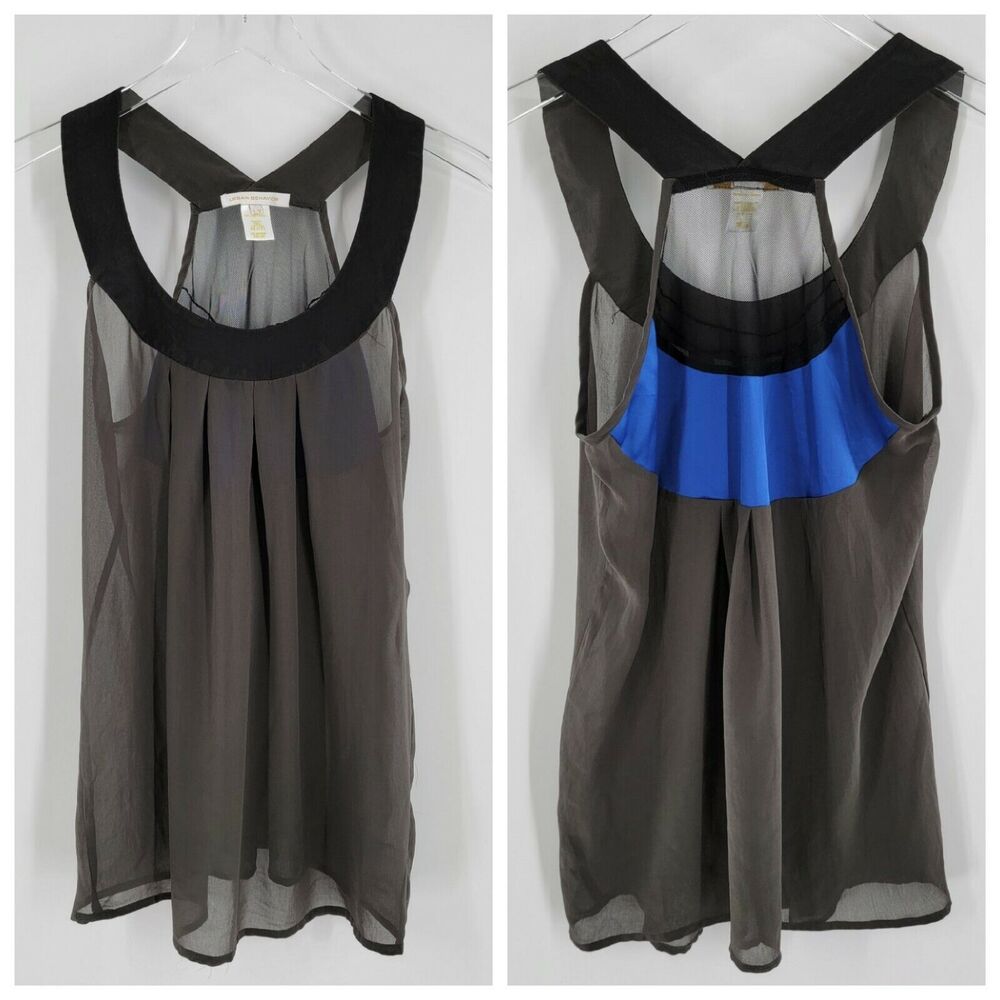 Urban Behavior Top Womens Large Gray Tank Mesh Blue Back Panel